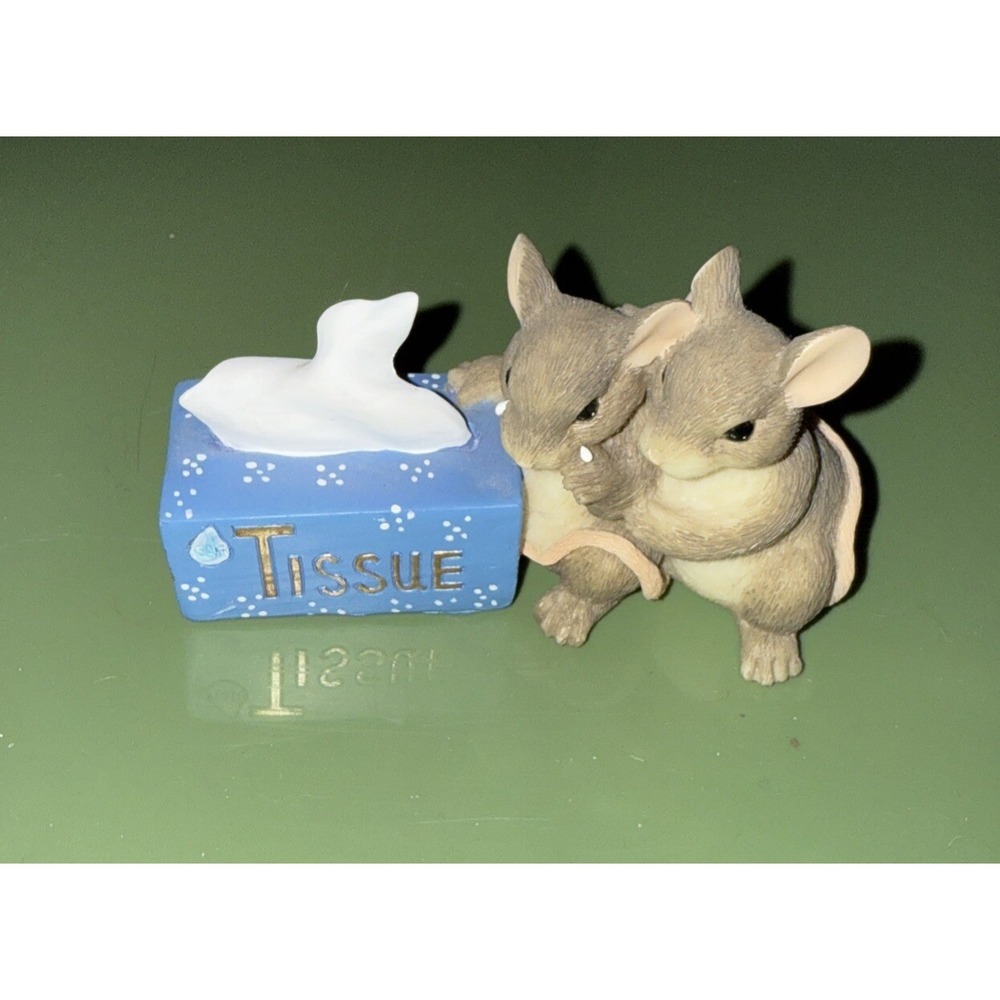 Charming Tails Fitz and Floyd 89/706 I'M HERE FOR YOU 2 mice with blue tissuebox